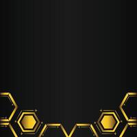 golden hexagon design on black background vector