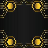 golden hexagon frame design on black background vector