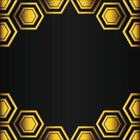 golden hexagon frame design on black background vector