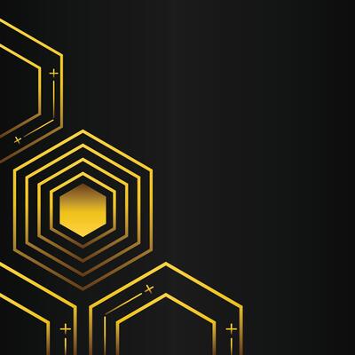 golden hexagon frame corner decoration on black background