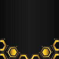 golden hexagon design on black background vector