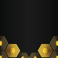golden hexagon design on black background vector