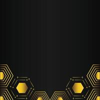 golden hexagon design on black background vector