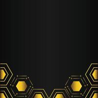 golden hexagon design on black background vector