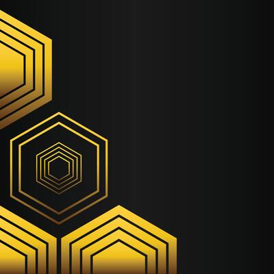 golden hexagon frame corner decoration on black background