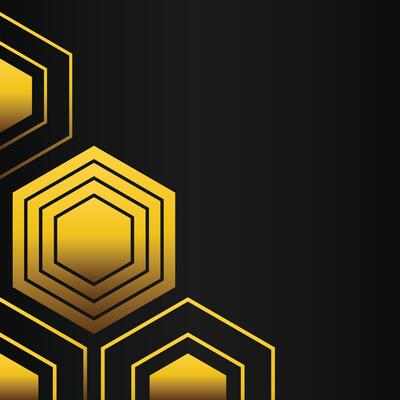 golden hexagon frame corner decoration on black background