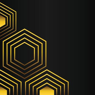 golden hexagon frame corner decoration on black background