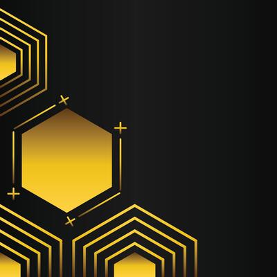 golden hexagon frame corner decoration on black background
