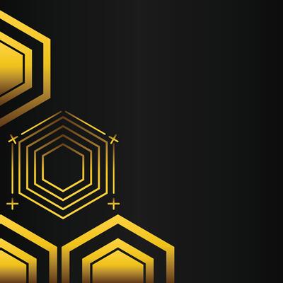golden hexagon frame corner decoration on black background