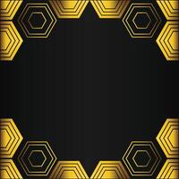 golden hexagon frame design on black background vector