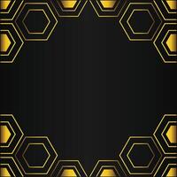 golden hexagon frame design on black background vector