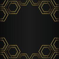 golden hexagon frame design on black background vector