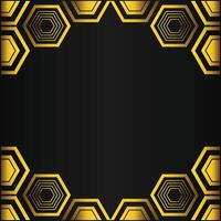 golden hexagon frame design on black background vector