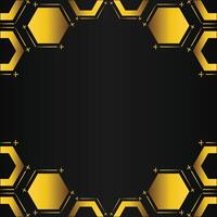 golden hexagon frame design on black background vector