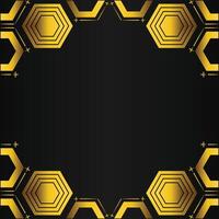 golden hexagon frame design on black background vector