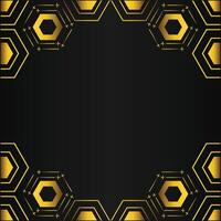 golden hexagon frame design on black background vector