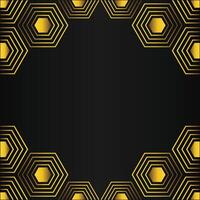 golden hexagon frame design on black background vector