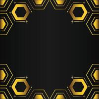golden hexagon frame design on black background vector