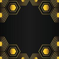 golden hexagon frame design on black background vector