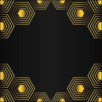 golden hexagon frame design on black background vector