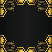 golden hexagon frame design on black background vector