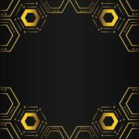 golden hexagon frame design on black background vector