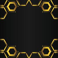 golden hexagon frame design on black background vector