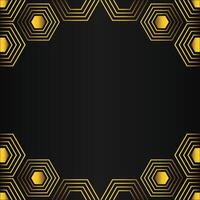 golden hexagon frame design on black background vector