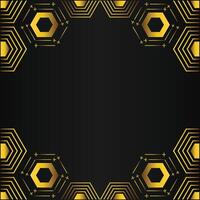 golden hexagon frame design on black background vector