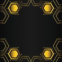 golden hexagon frame design on black background vector