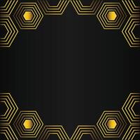 golden hexagon frame design on black background vector