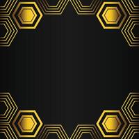 golden hexagon frame design on black background vector