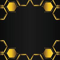 golden hexagon frame design on black background vector