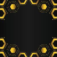 golden hexagon frame design on black background vector