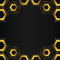 golden hexagon frame design on black background vector