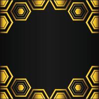 golden hexagon frame design on black background vector