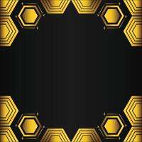 golden hexagon frame design on black background vector