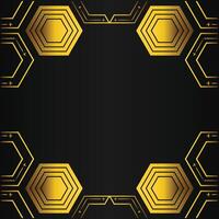 golden hexagon frame design on black background vector