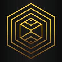luxury black background with abstract golden geometric hexagon shape vector