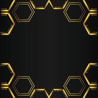 golden hexagon frame design on black background vector