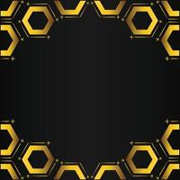 golden hexagon frame design on black background vector