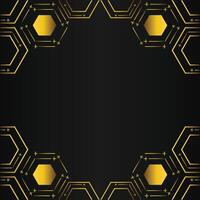 golden hexagon frame design on black background vector