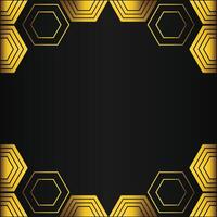golden hexagon frame design on black background vector
