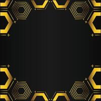 golden hexagon frame design on black background vector