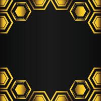 golden hexagon frame design on black background vector