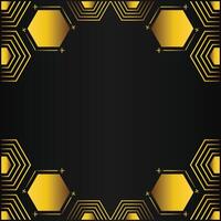 golden hexagon frame design on black background vector