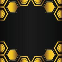 golden hexagon frame design on black background vector