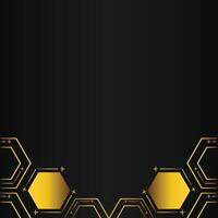 golden hexagon design on black background vector