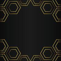 golden hexagon frame design on black background vector