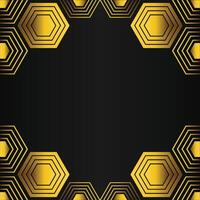 golden hexagon frame design on black background vector